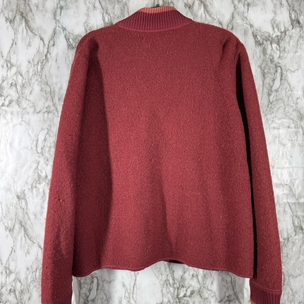 Cabelas Sweater Womens L Red Long Sleeve Thick Ribbed Knit Wool Full Zip